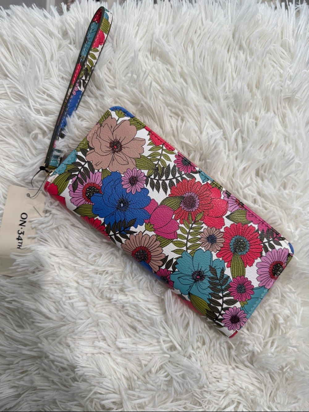 Floral Wristlet Wallet in Pink, Teal & Red - Picture 2 of 5